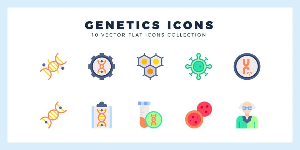 10 Genetics Flat icon pack. vector illustration. Stock Illustration