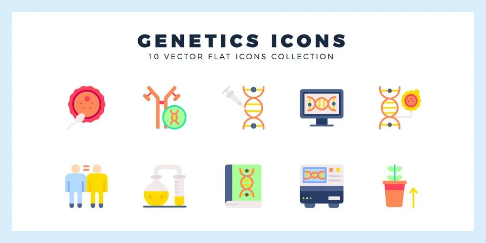 10 Genetics Flat icon pack. vector illustration. Stock Illustration