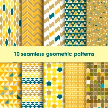 10 geometric seamless patterns set Stock Illustration