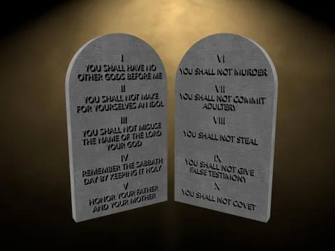 10 God commandments stones tablets lights 3d render rendering Stock Illustration