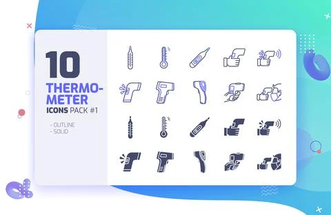 10 Hand and Digital Thermometer Icon Pack #1 Stock Illustration