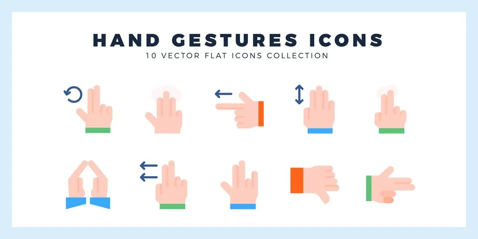 10 Hand Gestures Flat icon pack. vector illustration. Stock Illustration