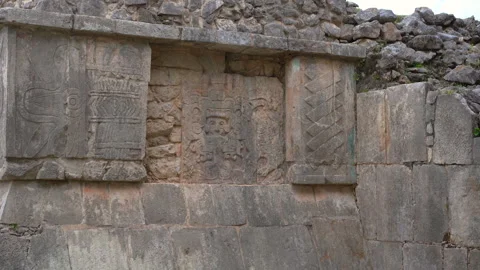 10 January 2024, Chichen Itza,Mexico:Ancient stone carvings of Great Ball Court. Stock Footage 337964894