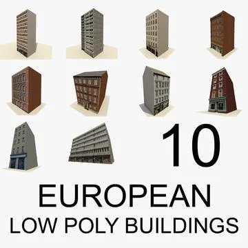 10 Low Poly European Buildings 3D Model