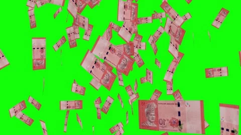 10 MALAYSIAN RINGGIT notes falling Green screen Stock Footage 258459082