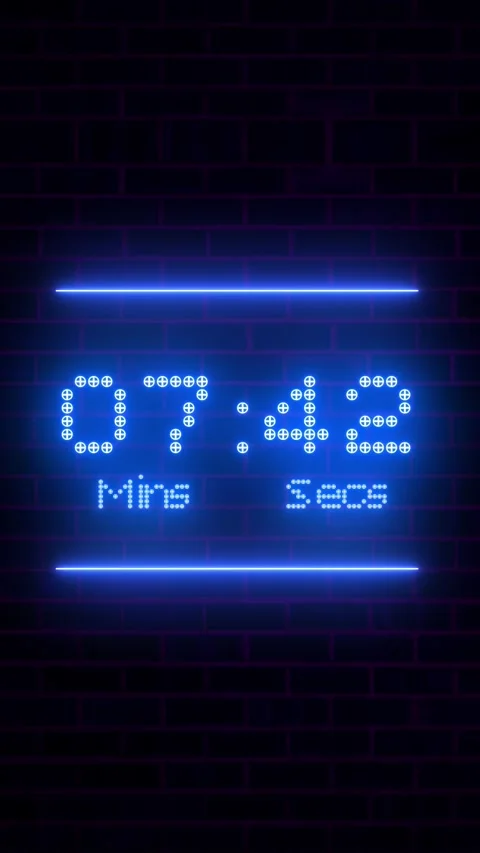10 Minute Neon Digital Countdown Timer Animation on Brick Wall Background Stock Footage 330789154
