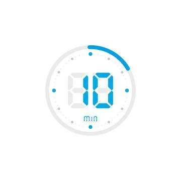 10 minute. Timer, clock, stopwatch isolated blue icons on white background. V Stock Illustration