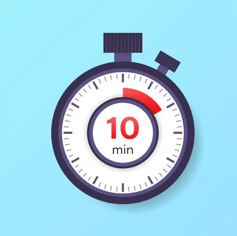 The 10 minutes timer. Stopwatch icon in flat style. 스톡 일러스트
