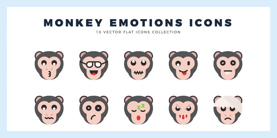10 Monkey Emoticon Flat icon pack. vector illustration. Illustrazione stock