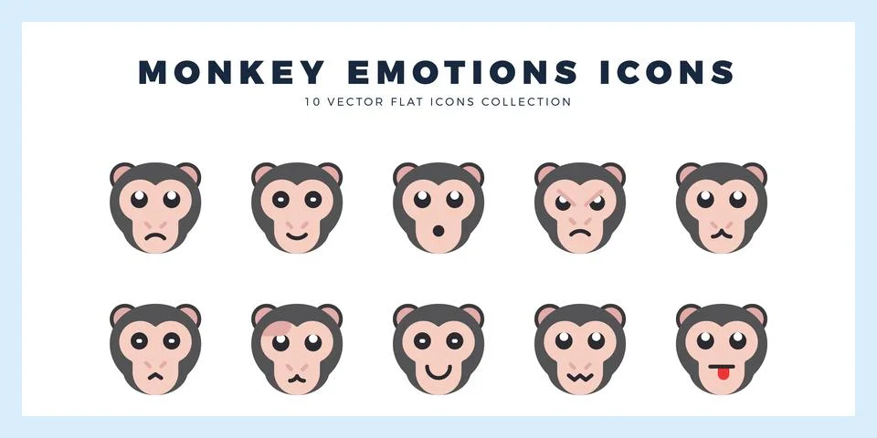 10 Monkey Emoticon Flat icon pack. vector illustration. Stock Illustration