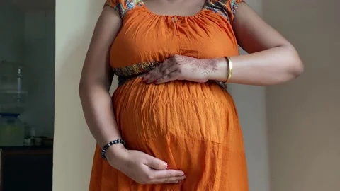 10 month or 40 weeks pregnant lady, happy pregnant women Stock Footage 220153225