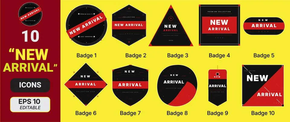 10 New Arrival E-commerce Icons Set Red Black Flat Vector Stock Illustration
