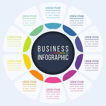 10 Options Infographic circle design 10 steps, objects, elements or options info Stock Illustration