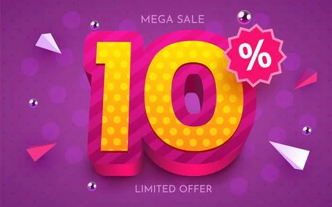 10 percent Off. Discount creative composition. 3d mega sale symbol with Stock Illustration