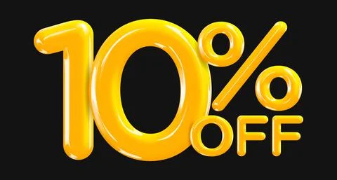 10 percent Off. Discount creative composition of golden or yellow balloons. Stock Illustration