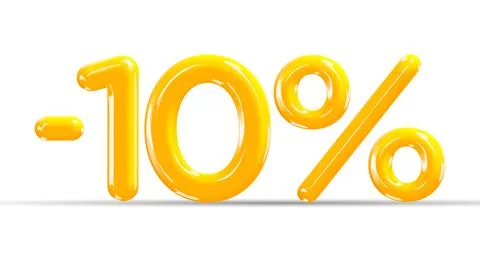 10 percent Off. Discount creative composition of golden or yellow balloons. Stock Illustration