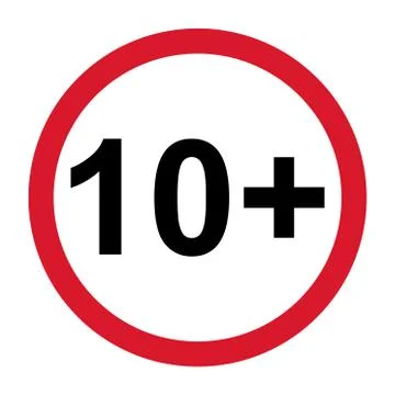 10+ restriction flat sign isolated on white background. Age limit symbol. No Stock Illustration