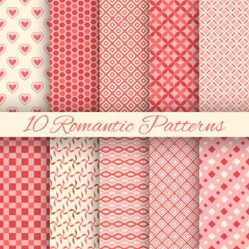 10 Romantic vector seamless patterns (tiling) Stock Illustration