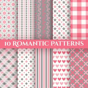 10 Romantic vector seamless patterns Stock Illustration