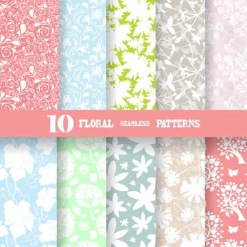 10 seamless patterns with decorative flowers. invitations, cards, scrapbooking Illustrazione stock