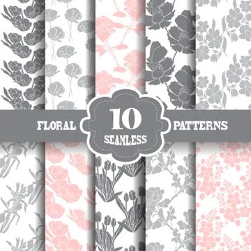 10 seamless patterns with flowers, for invitations, cards, scrapbooking, print Stock Illustration