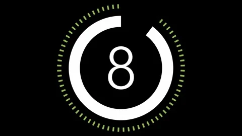 10 sec dashed line circle countdown timer. Cyber Lime on Black bg Stock Footage 311673668