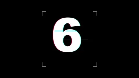 10 second Countdown glitch with white bold number five and focus frame on bla Stock Footage 345629305