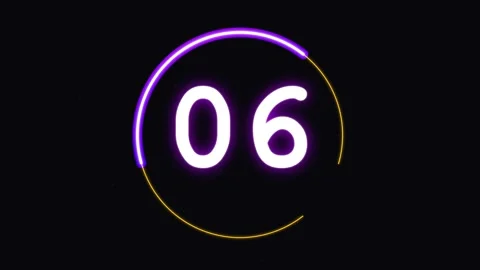 10 second countdown neon with glowing purple circular light and digital numbe Stock Footage 345372590