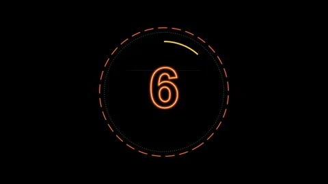 10 second countdown neon glowing amber digital timer with circular progress Stock Footage 345629099