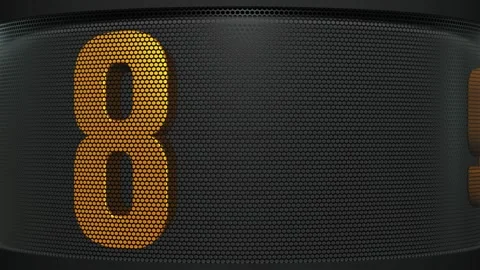 10 second countdown timer with gold numbers rotating behind a metal grid 스톡 동영상 283178091