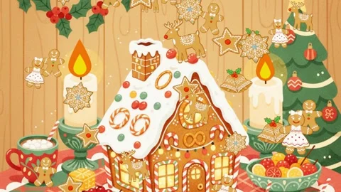 10 seconds Christmas table gingerbread animation Stock Footage 319592314