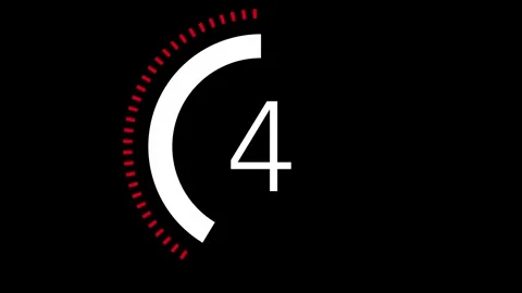 10 seconds dashed line circle countdown timer. Red and White on Black bg Video stock 242557878