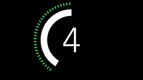 10 seconds dashed line circle countdown timer. Green and White on Black bg Video stock 242557910