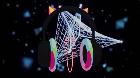 10 seconds disco cat ear  headphones motion animation hd video Stock Footage 317684384