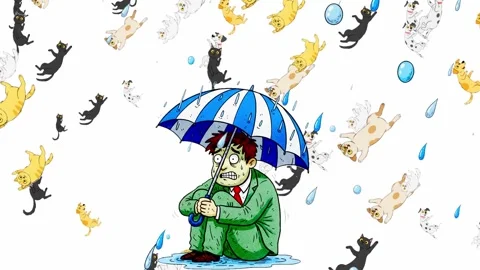 10 seconds terrified man rain cats dogs Stock Footage 319470623