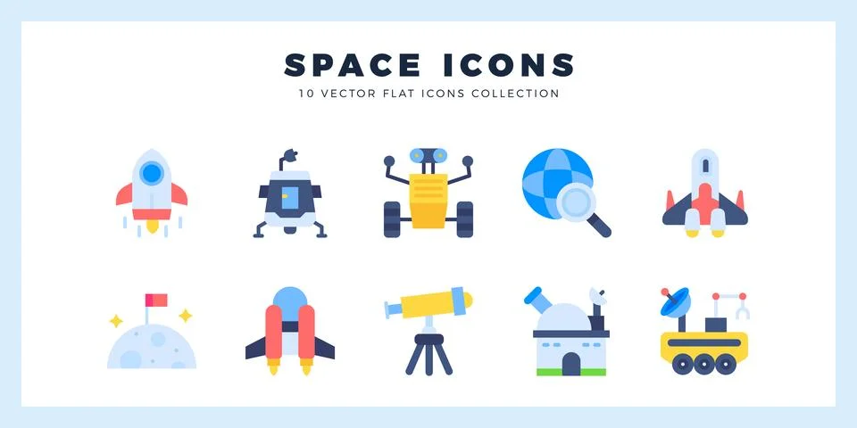10 Space Flat icons pack. vector illustration. Stock Illustration