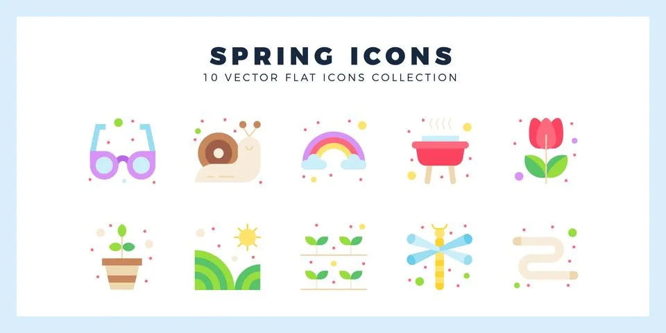 10 Spring Flat icon pack. vector illustration. Stock Illustration