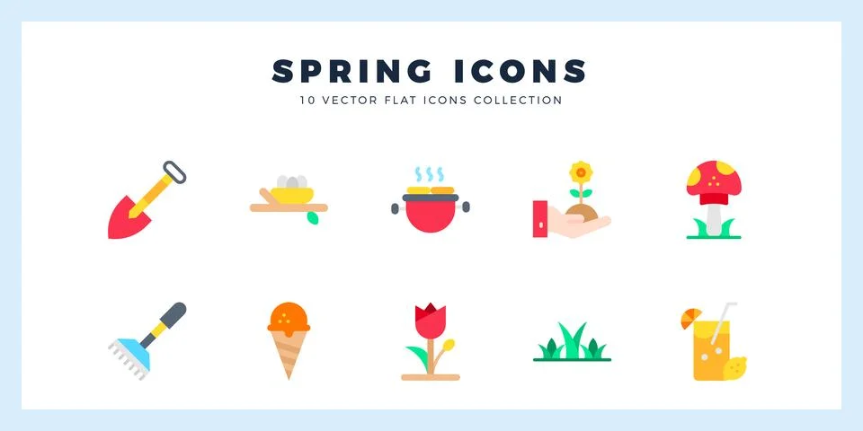 10 Spring Flat icons pack. vector illustration. Stock Illustration