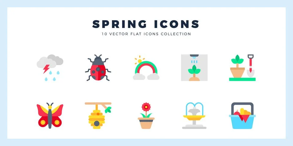 10 Spring Flat icons pack. vector illustration. Stock Illustration