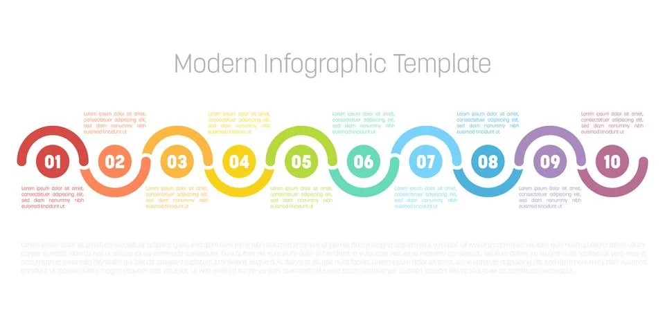 10 step process modern infographic diagram. Graph template of circles and waves Stock Illustration