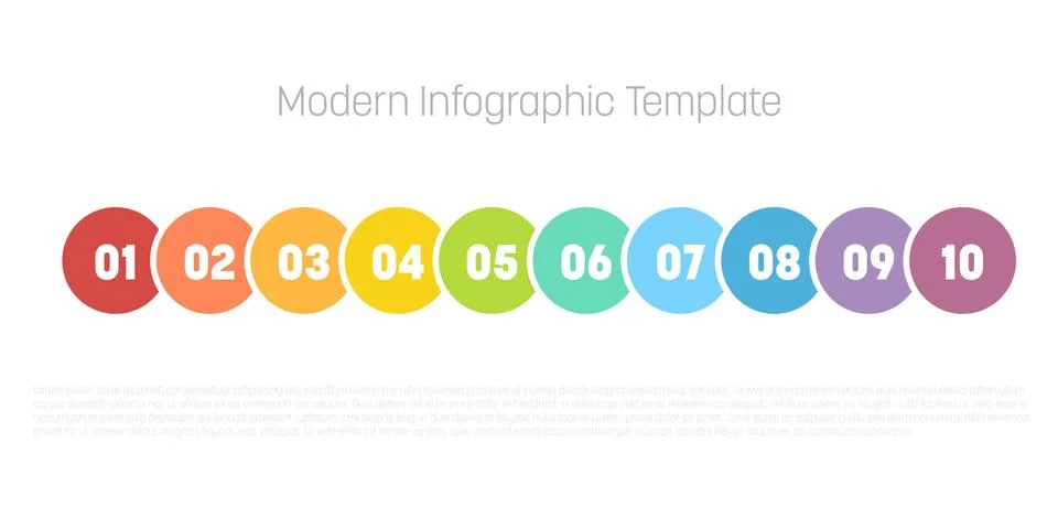 10 step process modern infographic diagram. Graph template of circles. Business Stock Illustration