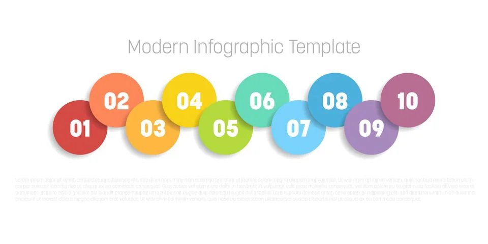10 step process modern infographic diagram. Graph template of circles. Business Stock Illustration