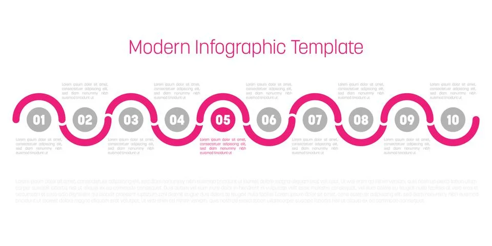 10 step process modern infographic diagram. Graph template of circles and waves Stock Illustration