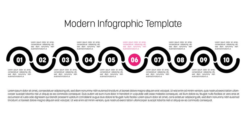 10 step process modern infographic diagram. Graph template of circles and waves Stock Illustration