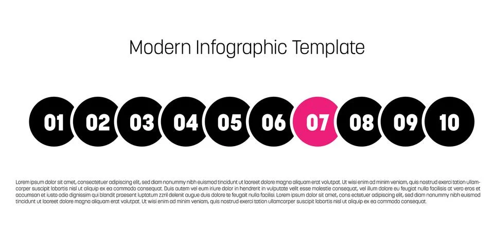 10 step process modern infographic diagram. Graph template of circles. Business Stock Illustration