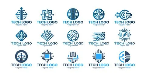 10 Tech Logo Set Modern Minimalist Technology Brand Design Stockillustratie