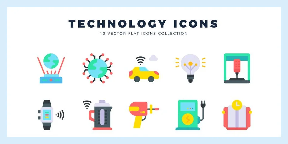 10 Technology of the Future Flat icon pack. vector illustration. Stock Illustration