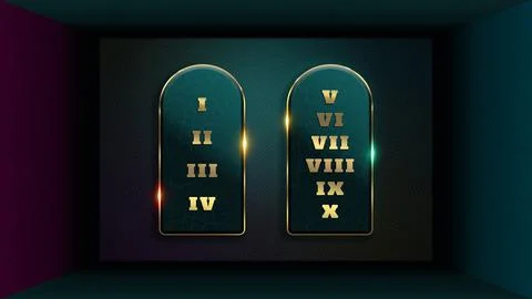 10 Ten Commandments of GOD Tablets Stone Moses Mount Sinai Illustration Golden Illustrazione stock