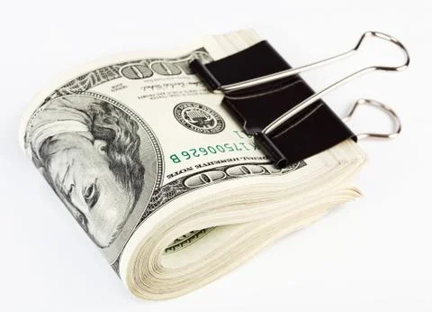 10 thousand us dollars bundle fasten with paper clip Foto stock
