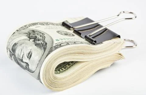 10 thousand us dollars bundle fasten with paper clip Stockfoto's